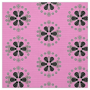 Bandanna Print - pink, black and grey Fabric