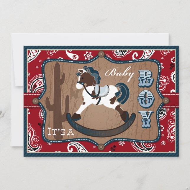Bandanna Print & Rocking Horse Cowboy Baby Shower Invitation (Front)