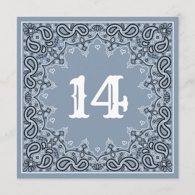 Bandanna Square Wedding Table Number Dusty Blue (Front)