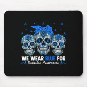 Bandanna Sugar Skull We Wear Ribbon Blue For Diabe Mouse Pad