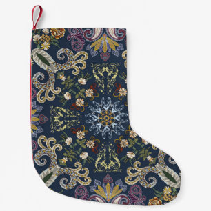 Bandanna with colourful paisley seamless pattern small christmas stocking