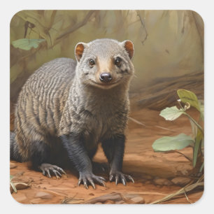 Banded Mongoose in woodland Square Sticker