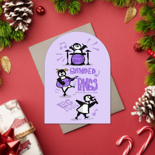 Banded Pengs Purple Card Acrylic Invitations
