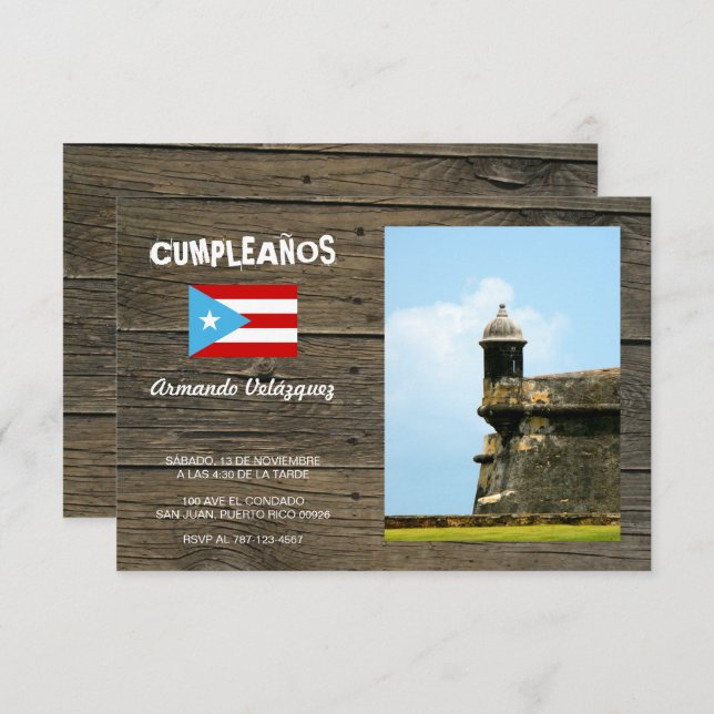 Bandera Celeste Puerto Rico Cumpleanos Invitacion Invitation (Front/Back)
