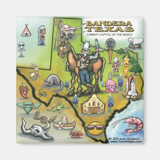 Bandera TEXAS Map Magnet (Front)