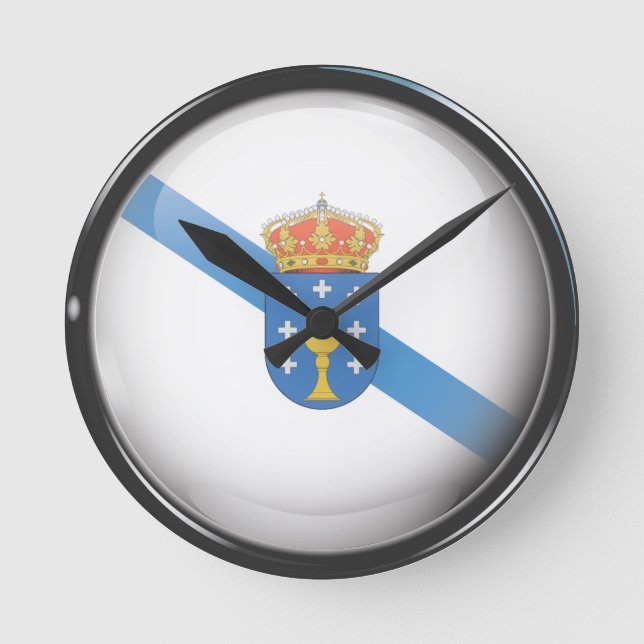 Bandera y escudo de Galicia Round Clock (Front)