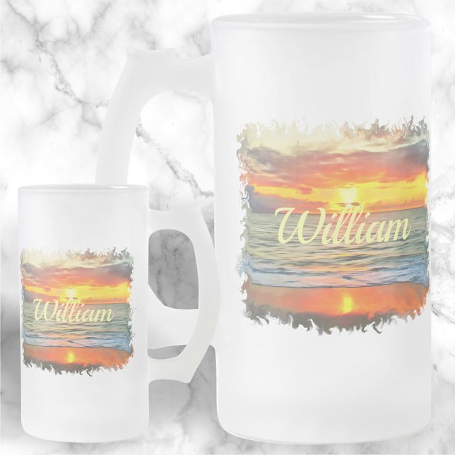 Banderas Bay Sunset 1738 Frosted Glass Beer Mug (Creator Uploaded)