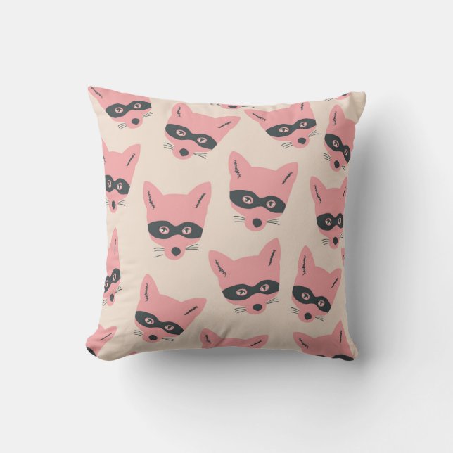 Bandit Fox Heads: Pink Beige Pattern Cushion (Front)