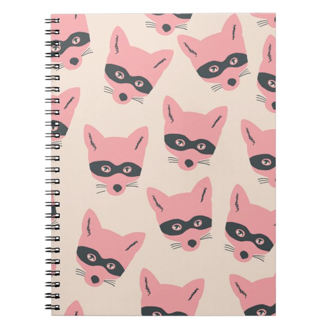 Bandit Fox Heads: Pink Beige Pattern Notebook (Front)