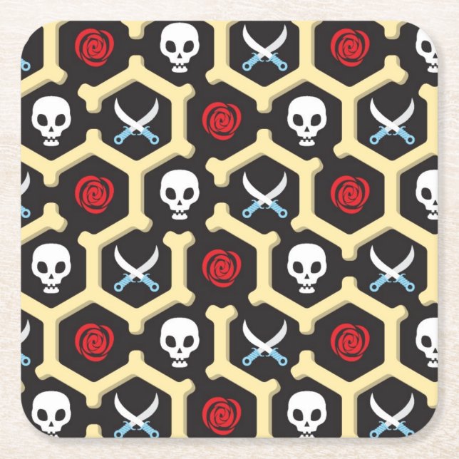 Bandit Theme Pattern Square Paper Coaster (Front)