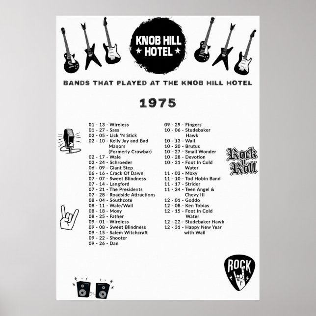 Bands That Played At The Knob Hill Hotel 1975 Poster (Front)