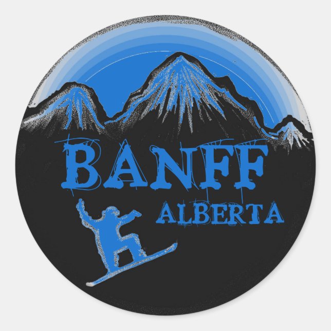 Banff Alberta Canada blue snowboard stickers (Front)