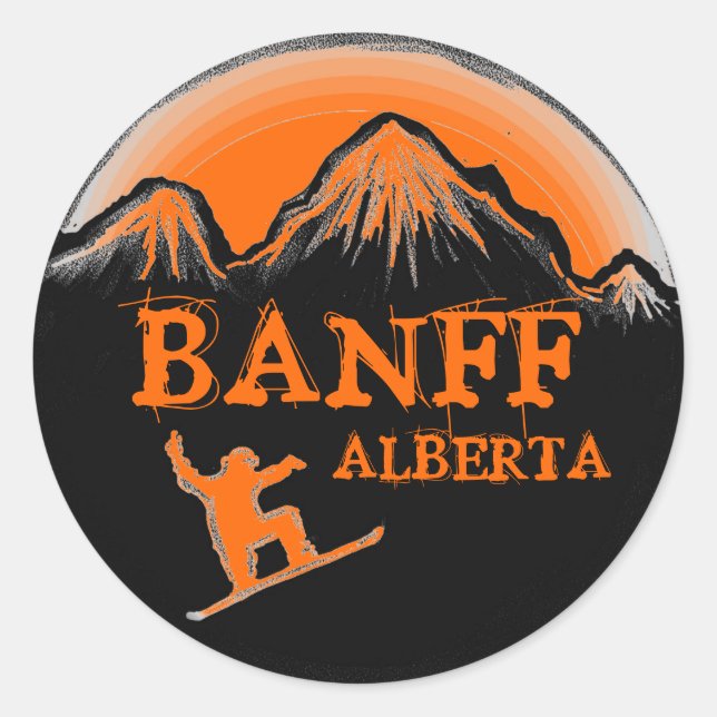 Banff Alberta Canada orange snowboard stickers (Front)