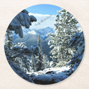 Banff, Alberta, Canada Snow Covered Round Paper Coaster