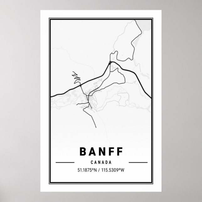 Banff Alberta Canada Travel City Map Modern Simple Poster (Front)
