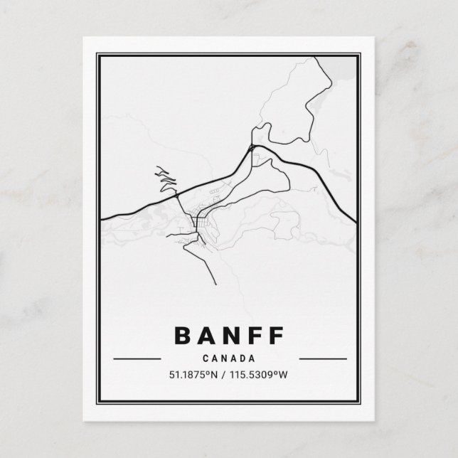 Banff Alberta Canada Travel City Map Postcard (Front)
