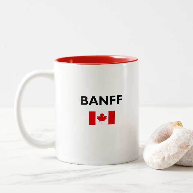 Banff Canada Canadian Flag Light-Colour Two-Tone Coffee Mug (With Donut)