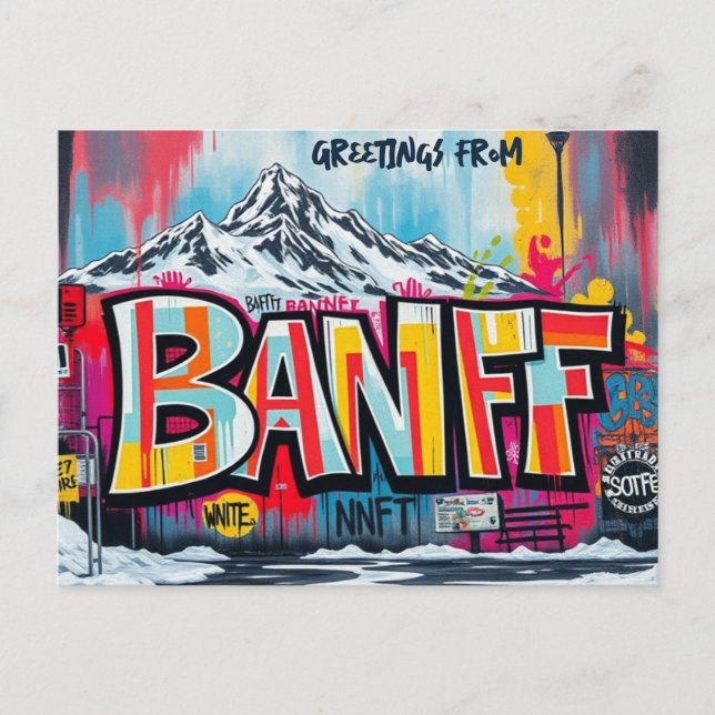 Banff Canada Ski resort graffiti Postcard (Front)