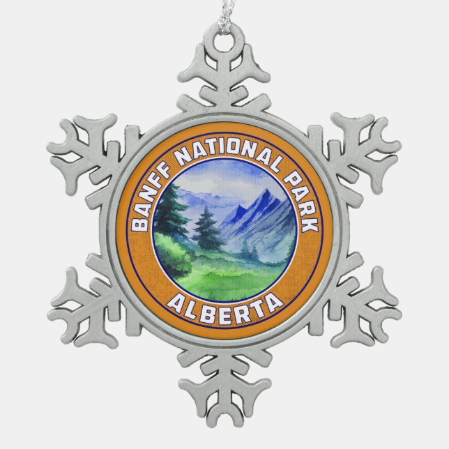Banff National Park Alberta Canada Snowflake Pewter Christmas Ornament (Front)