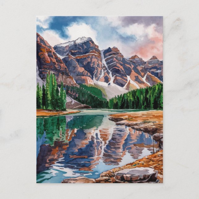 Banff National Park Canada Watercolor Painting Postcard (Front)