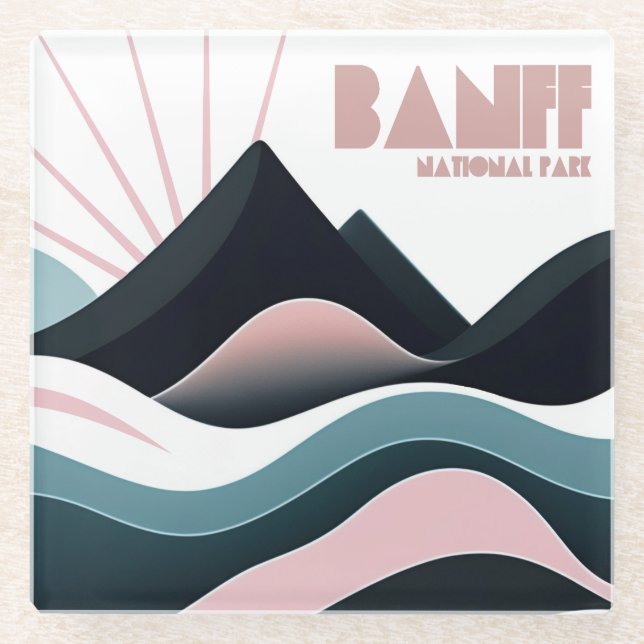Banff National Park Coloured Hills Glass Coaster (Front)