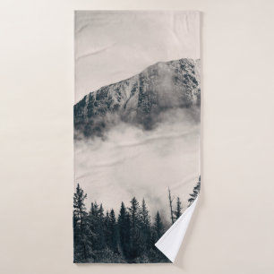 Banff national park foggy mountains and forest in  bath towel