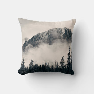 Banff national park foggy mountains and forest in  cushion