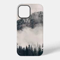 Banff national park foggy mountains and forest in