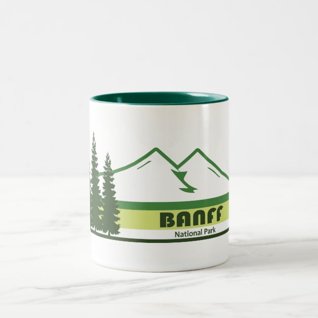 Banff National Park Green Stripes Two-Tone Coffee Mug (Center)