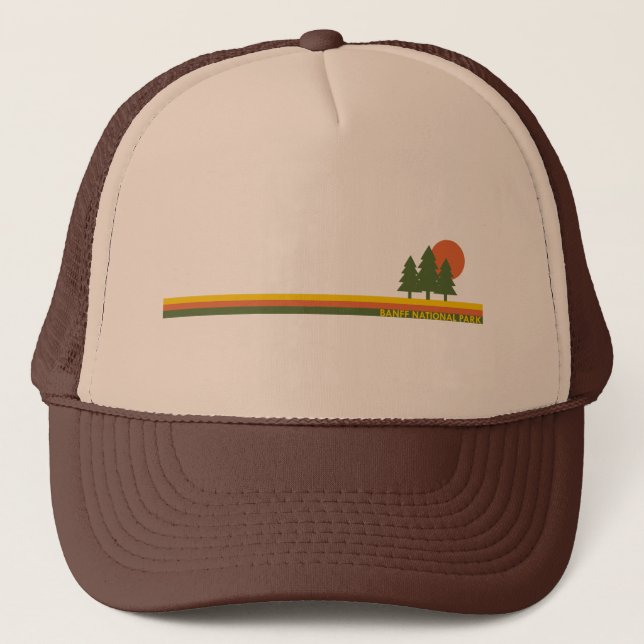 Banff National Park Pine Trees Sun Trucker Hat (Front)