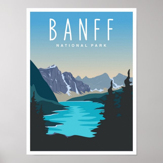 Banff National Park Vintage Travel Illustration Poster (Front)