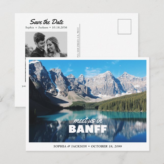 Banff Wedding Save the Date Retro Postcard (Front/Back)