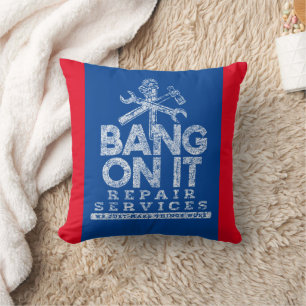 Bang On It Repair Services White Blue Red Flip Cushion