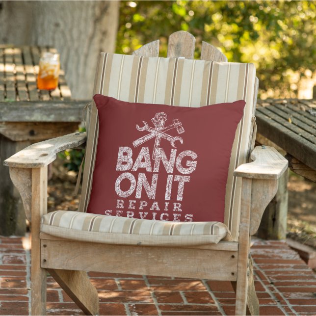 Bang On It Repair Services White Gfx Dark Red BG Cushion (Chair)