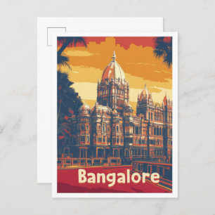 Bangalore India Art Vintage Travel Illustration Postcard