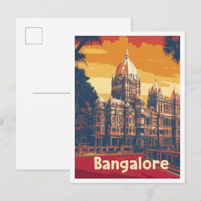 Bangalore India Art Vintage Travel Illustration Postcard (Front/Back)