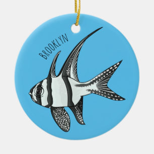 Banggai cardinalfish cartoon illustration  ceramic tree decoration