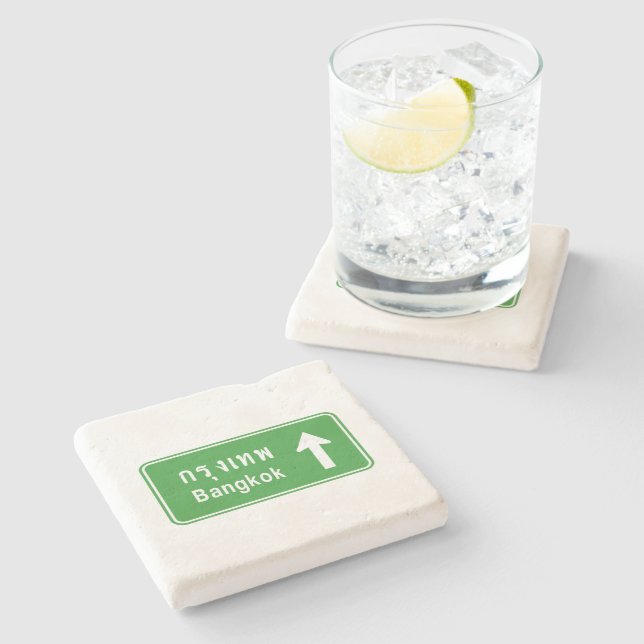 Bangkok Ahead ⚠ Thai Highway Traffic Sign ⚠ Stone Coaster (Side)