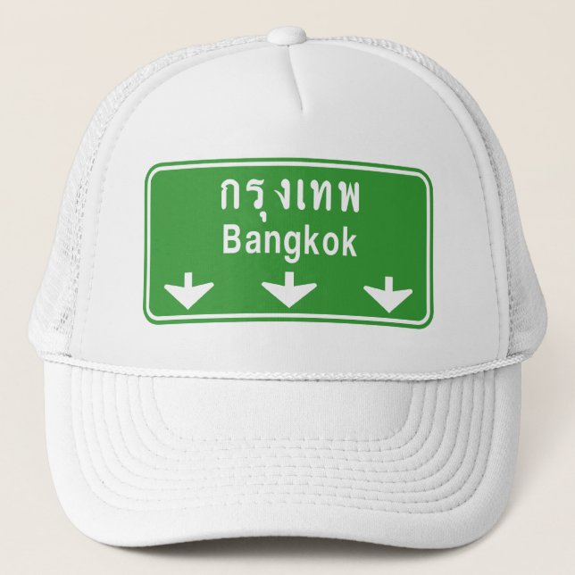 Bangkok Ahead Watch Out! ⚠ Thailand Traffic Sign ⚠ Trucker Hat (Front)