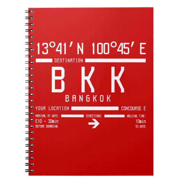 Bangkok International Airport BKK IATA Code Spiral Notebook (Front)