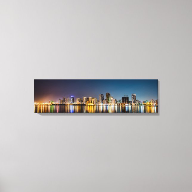 Bangkok Panoramic Skyline View At Night Canvas Art (Front)