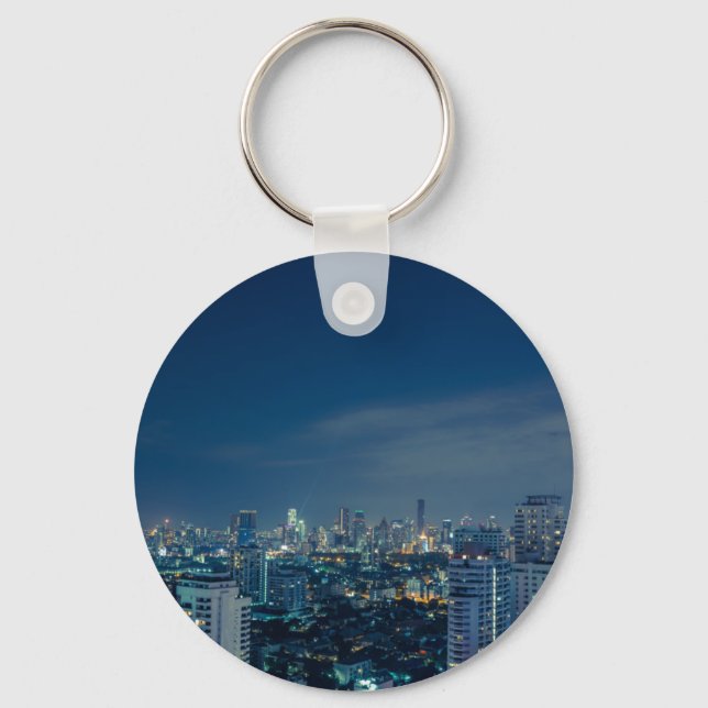 Bangkok skyline at night panorama key ring (Front)