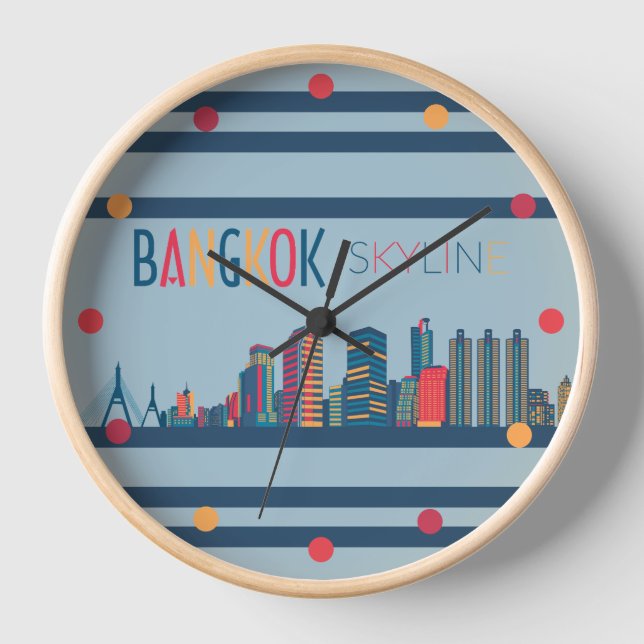 Bangkok Skyline Neon Orange Blue Red Wall Clock (Front)