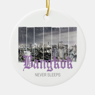 Bangkok Skyline Vintage BKK Retro Thailand Design Ceramic Tree Decoration
