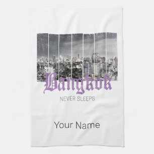 Bangkok Skyline Vintage BKK Retro Thailand Design Tea Towel