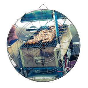 Bangkok street food barbeque with skewers dartboard