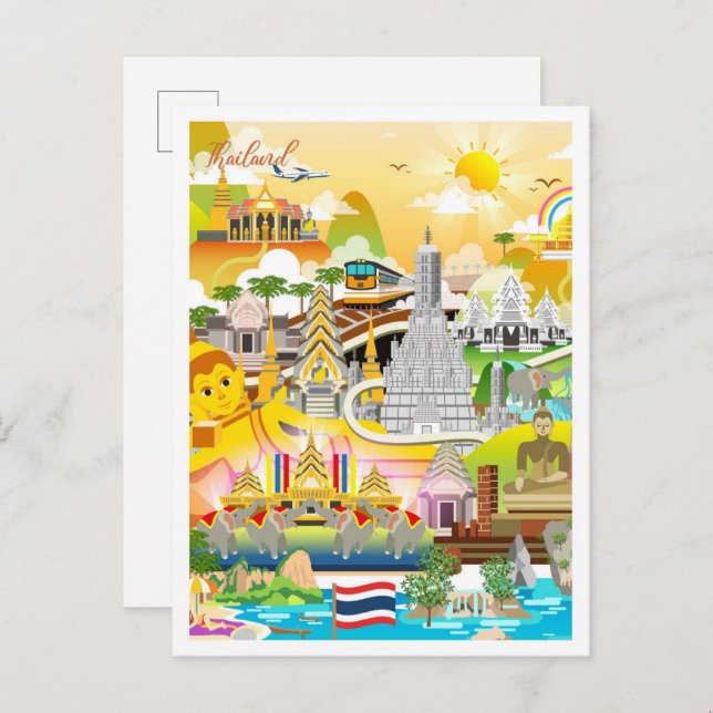 Bangkok Thailand Art Travel Illustration Postcard (Front/Back)