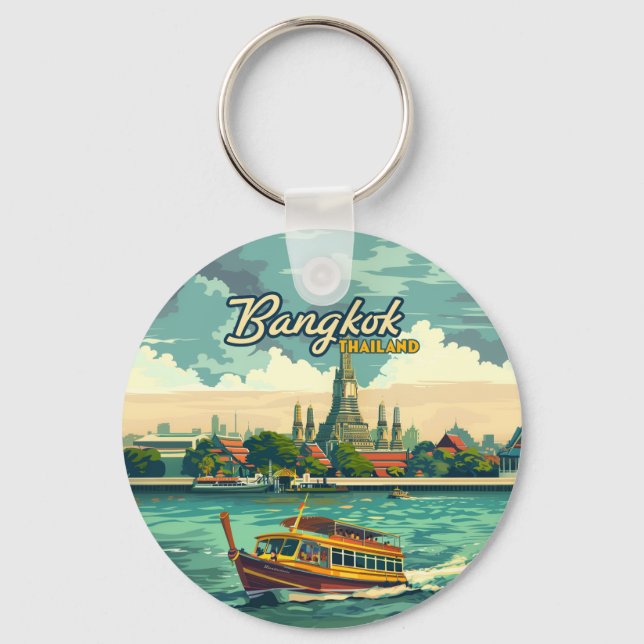 Bangkok Thailand Asia Vintage Travel Temple Key Ring (Front)