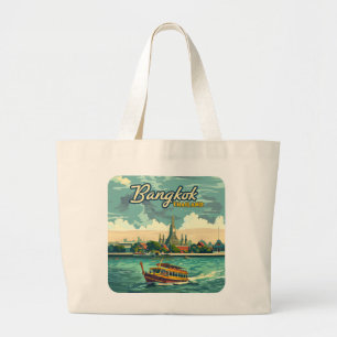 Bangkok Thailand Asia Vintage Travel Temple Large Tote Bag