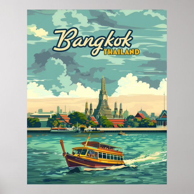 Bangkok Thailand Asia Vintage Travel Temple Poster (Front)